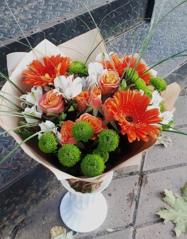 Букет цветов из: Герберы, Хризантемы, Альстромерии и Розы в Ширяево