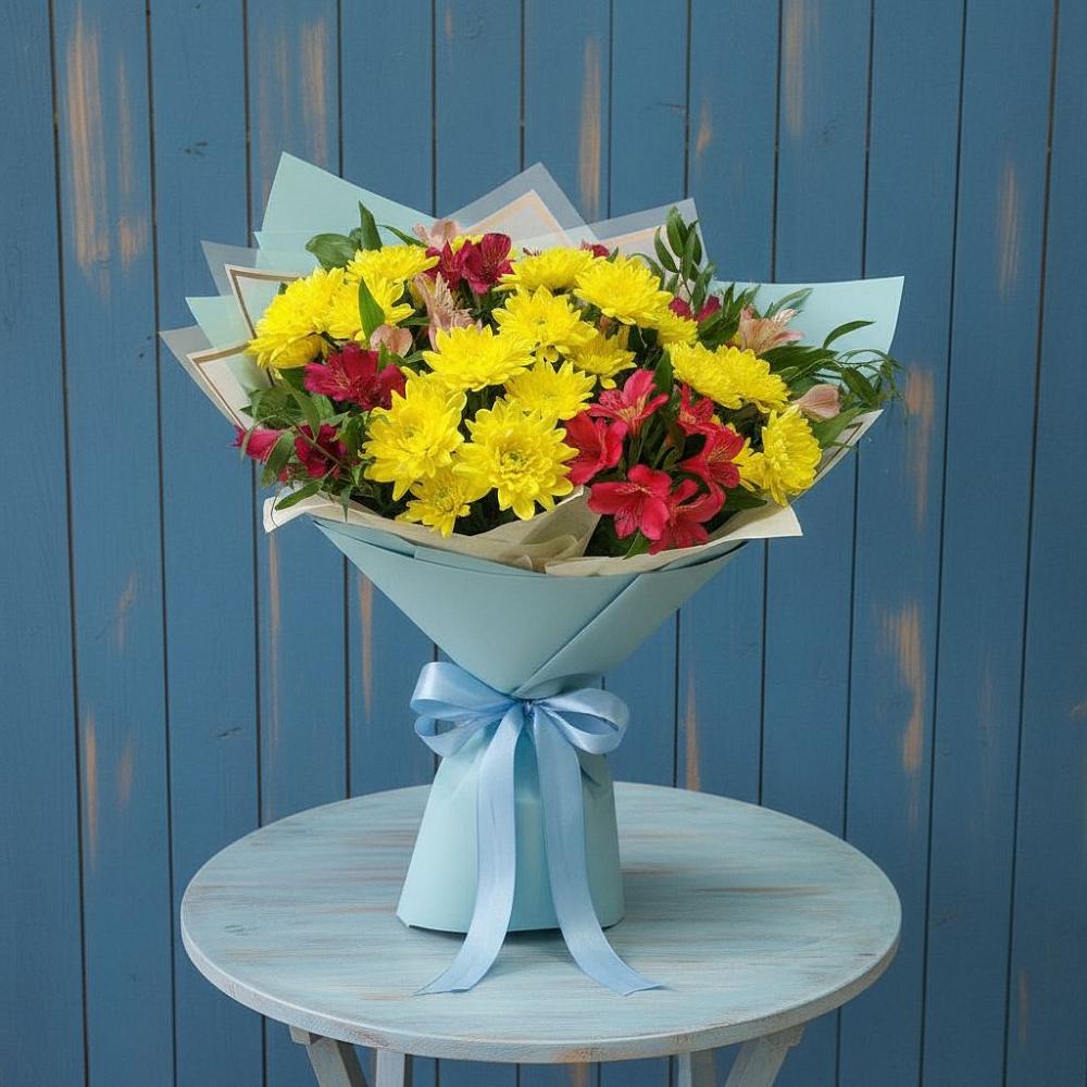 Букет цветов из: Альстромерии и Хризантемы в Ширяево