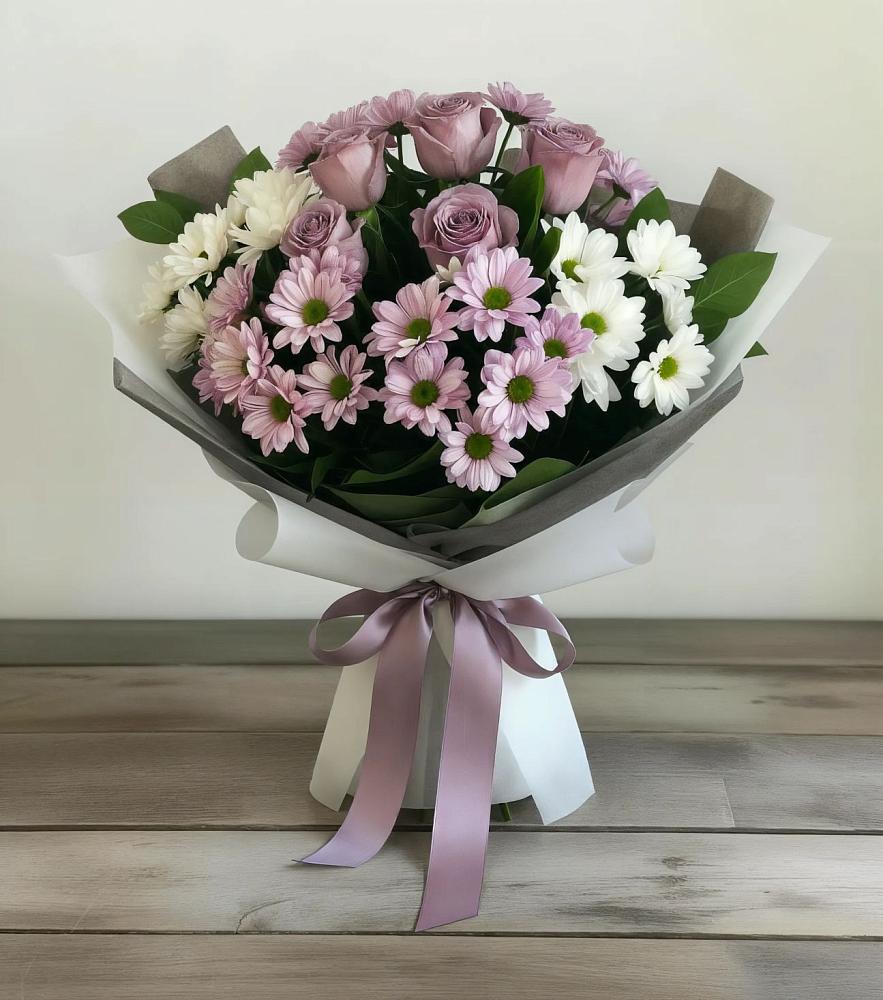 Букет цветов из: Хризантемы и Розы в Ширяево