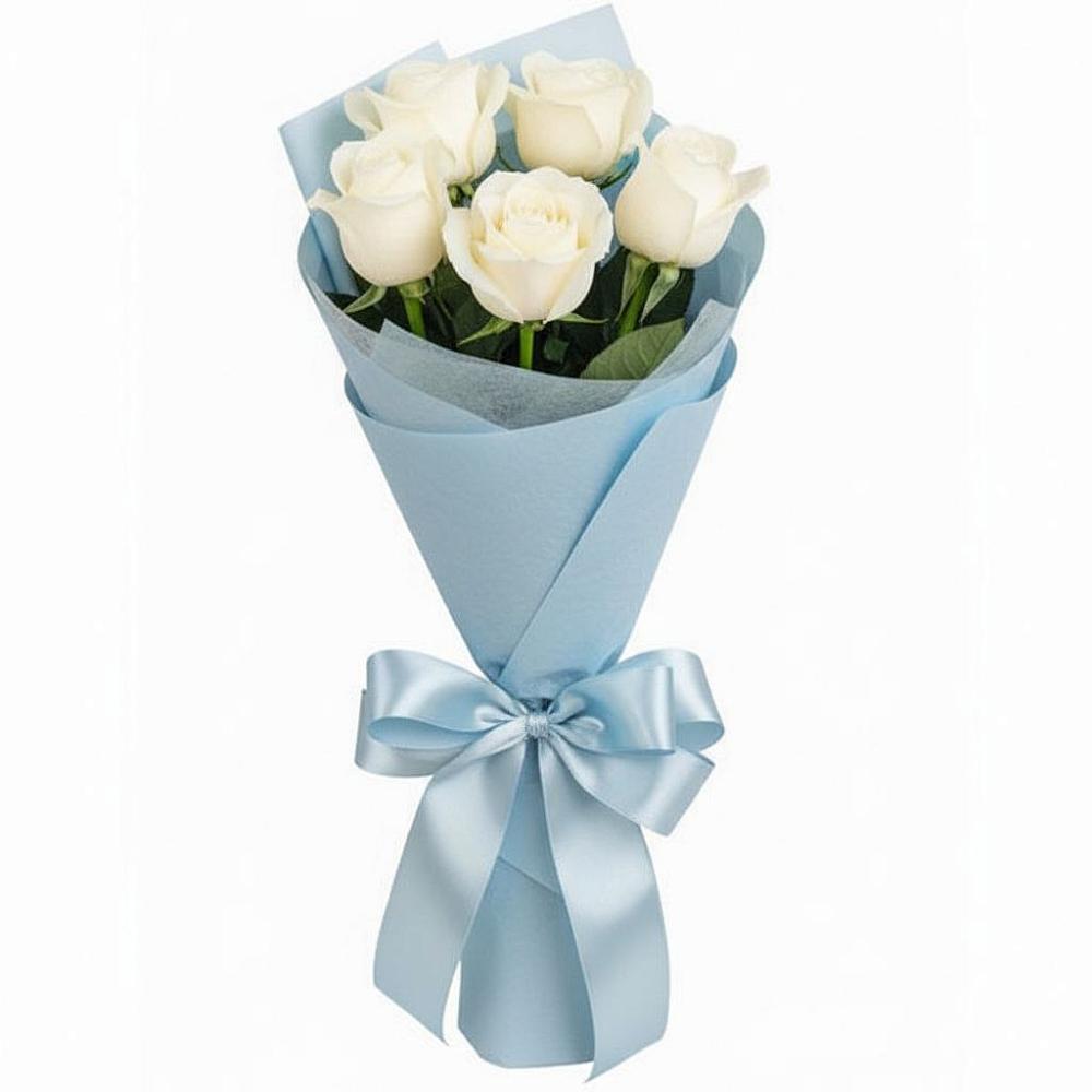 Букет 5 Белых роз Проуд в Ширяево