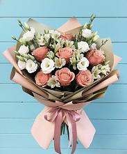 Букет цветов из:  Розы, Альстромерии и Лизиантусы в Ширяево
