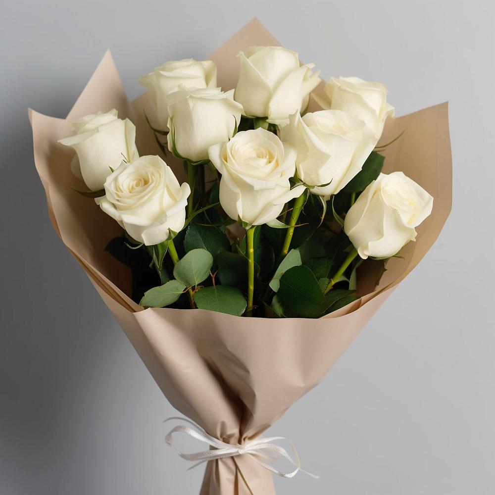 Букет 9 Белых роз Эдлесс Лав в Ширяево