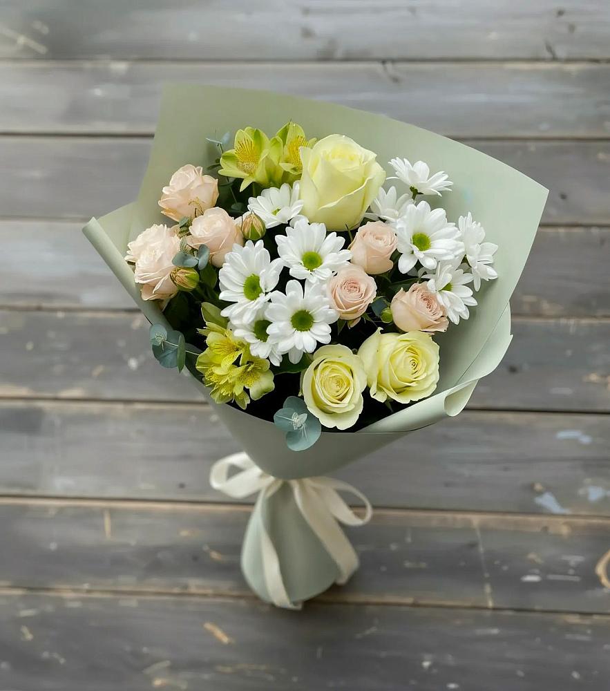 Букет цветов из: Альстромерии, Розы и Хризантемы в Ширяево
