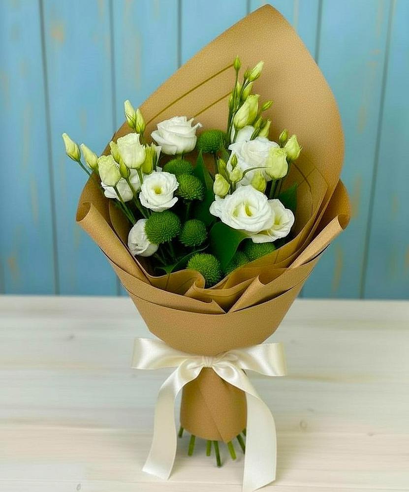 Букет цветов из: Хризантемы и Лизиантусы в Ширяево