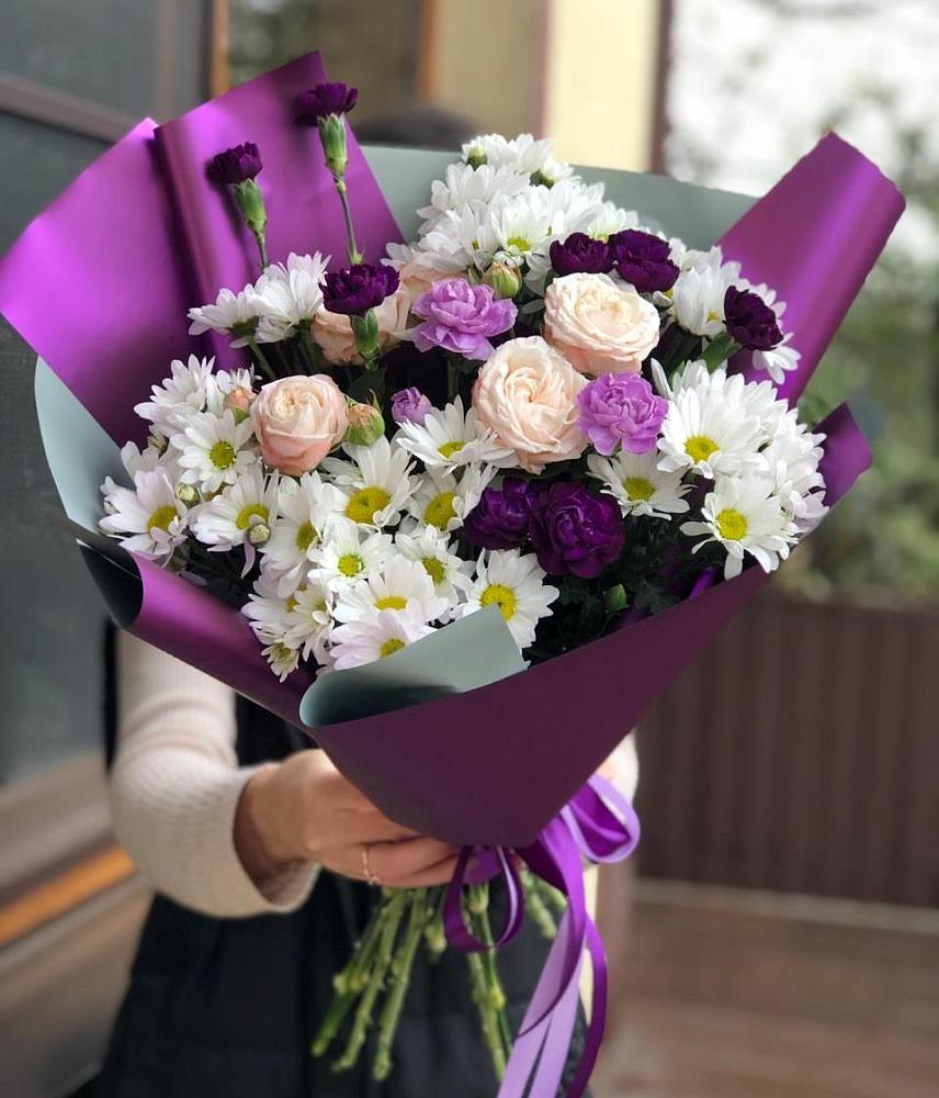 Букет цветов из: Хризантемы, Гвоздики и Розы в Ширяево