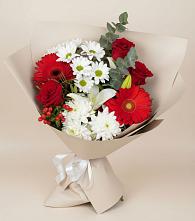 Букет цветов из:  Розы, Хризантемы, Герберы и Лилии в Ширяево