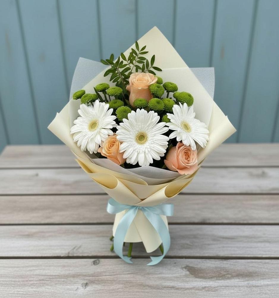 Букет цветов из: Герберы, Розы и Хризантемы в Ширяево