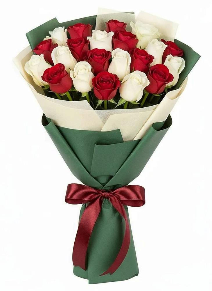 Букет Микс из красных и белых роз в Ширяево