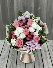 Букет цветов из:  Альстромерии, Гвоздики, Розы и Хризантемы в Ширяево