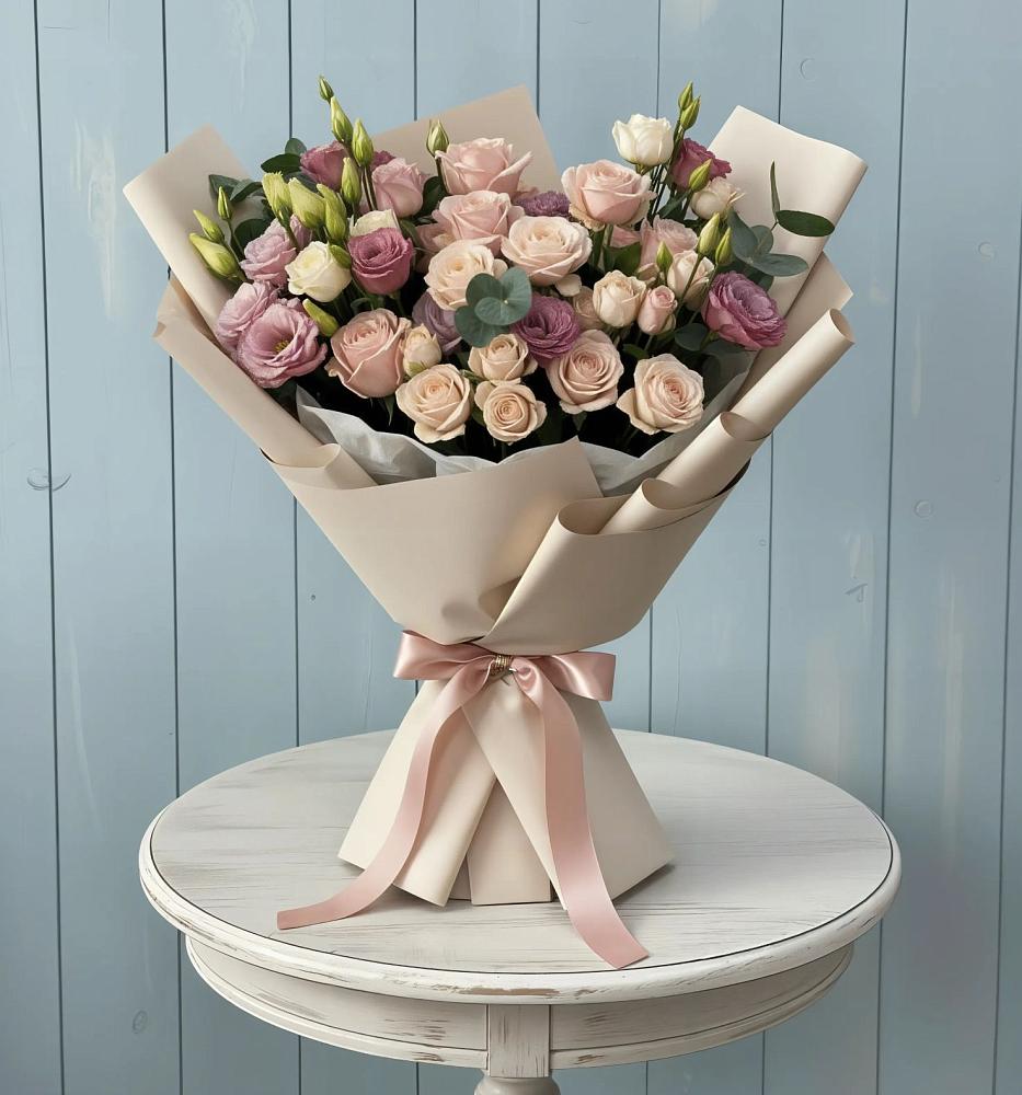 Букет цветов из: Розы и Лизиантусы в Ширяево