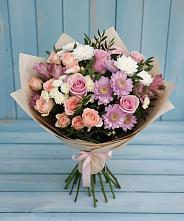 Букет цветов из:  Хризантемы, Розы и Альстромерии в Ширяево