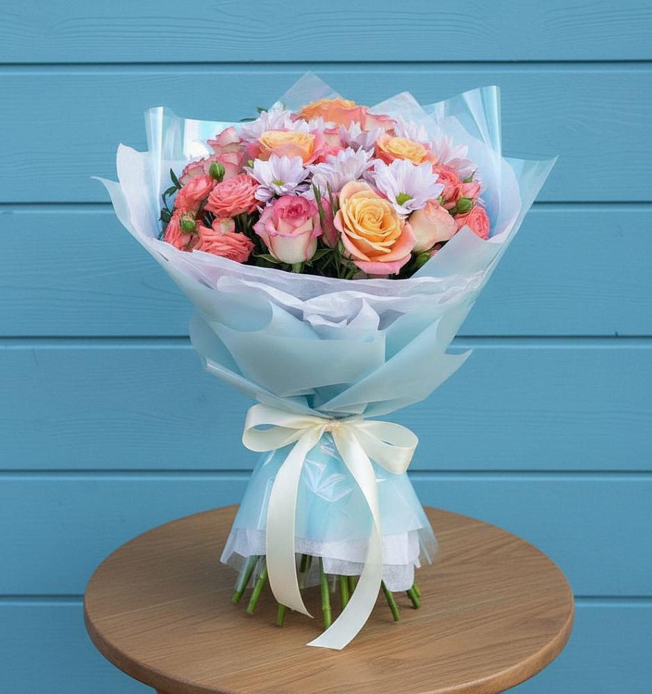 Букет цветов из: Хризантемы и Розы в Ширяево