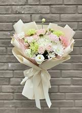 Букет цветов из:  Гвоздики, Розы, Лизиантусы и Хризантемы в Ширяево